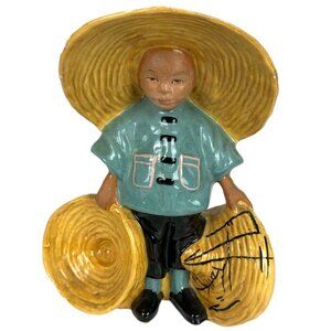 McCarty Brothers California Pottery Asian Man Planter Woven Baskets 1944